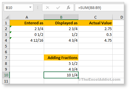 Fraction in Excel