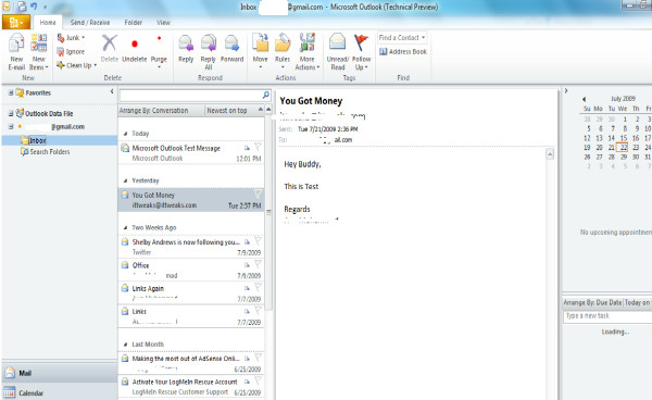 Gmail Configured With Outlook